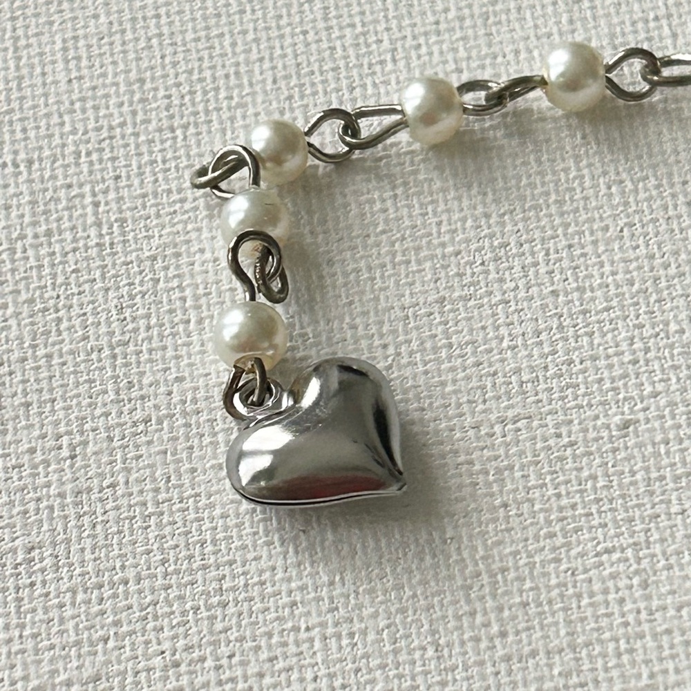 Glass pearls Elegant Silver Heart Pendant Necklace - Picture 7 of 8